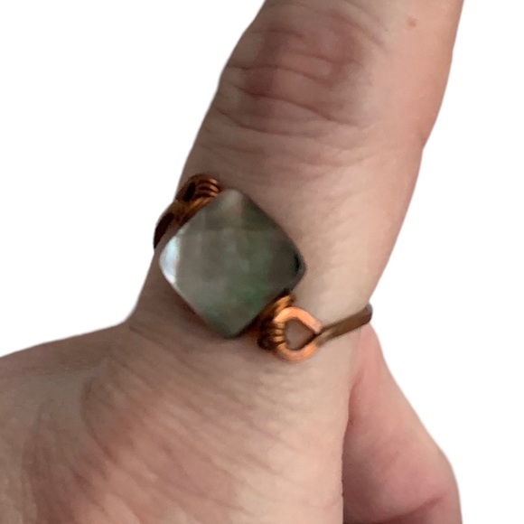 Copper Wire Wrapped Artesian Ring Dark Stone Fiery Colors Woman’s Jewelry - Picture 10 of 10